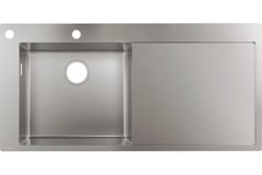 Кухонная мойка S718-F450 на столешницу 2х35Ø 1045х510, полка слева от Stainless Steel (43332800)