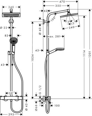 Душова система Hansgrohe Crometta W с термостатическим смесителем, верхним и ручным душем, цвет хром (27254002)