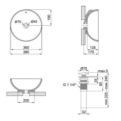 Раковина QTAP ROBIN 37х37 / донний клапан (QT1311L408W)
