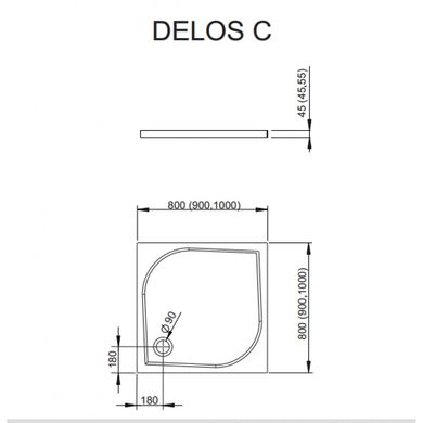 Душевой поддон RADAWAY Delos C акриловый, квадратный плоский 1000x1000 мм h55 белый SDC1010-01, 80x80