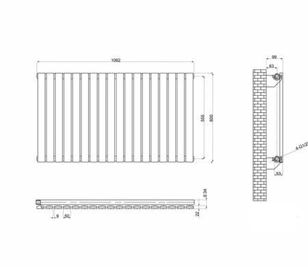 Горизонтальний дизайнерський радіатор опалення ARTTIDESIGN Terni G 18/1062 білий матовий
