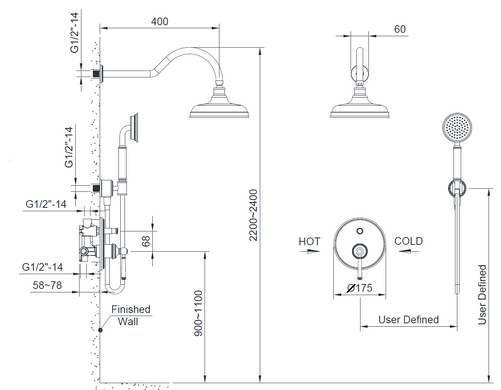 Душевая система Imprese HYDRANT скрытого монтажа, с верхним и ручным душем + смеситель, brush nickel ZMK031806110