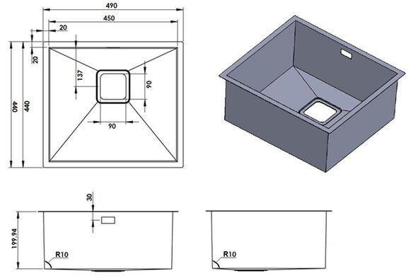 Кухонная мойка FABIANO QUADRO 49 NANO COOPER (8216.401.0898)
