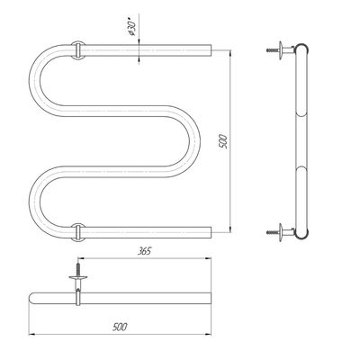 Водяной полотенцесушитель MARIO ЗМЕЙКА ∅ 30 530х500/500 (1.1.3005.05.P)