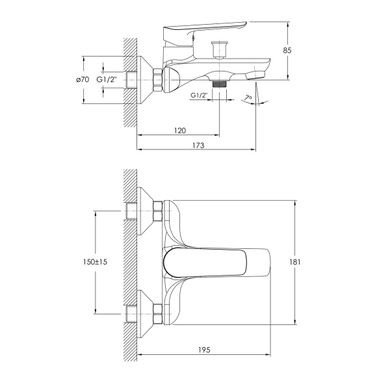 IMPRESE ODRA смеситель для ванны, хром, 35 мм (f0328701BL)
