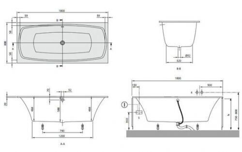 Кварилова ванна Villeroy&Boch My Art (UBQ180MYA2V-01), 1800, 180x80, 210, 800, 500