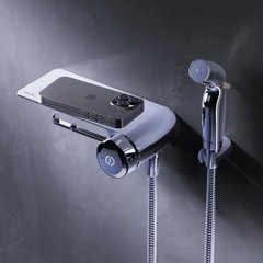 Смеситель для ванны и душа AM.PM X-JOY/TouchReel, монтируемый в стену с гигиеническим душем и полкой/черный (F0H85A800)