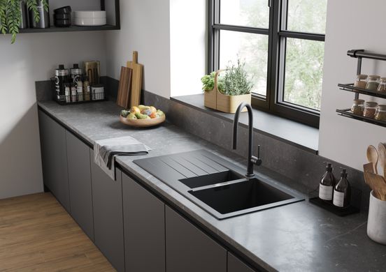 Мийка для кухні HANSGROHE S52 S520-F530 / сушилка зліва / чорний / графіт (43357170)