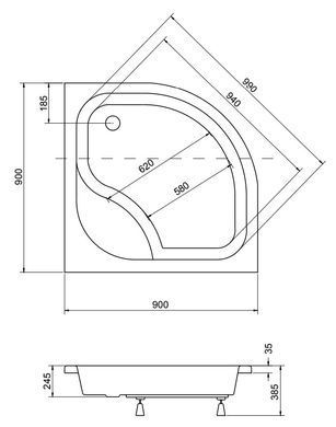 Душевой поддон акриловый BESCO DIPER I 90х90х35 / полукруглый (А0050263)