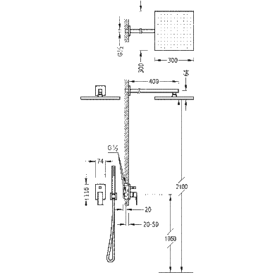 Душова система TRES CUADRO со встроенным смесителем хром 106980