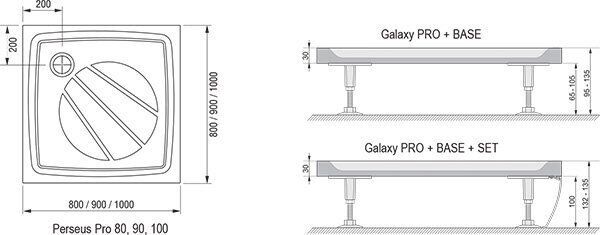 Душевой поддон RAVAK Galaxy Pro PERSEUS PRO 90 квадратный, 900x900 мм белый XA037701010