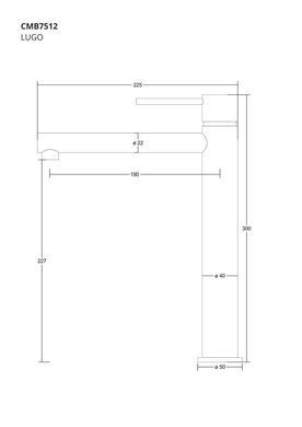 Смеситель для раковины (умывальника) CORSAN LUGO BLACK MATT черный высокий (CMB7512BL)