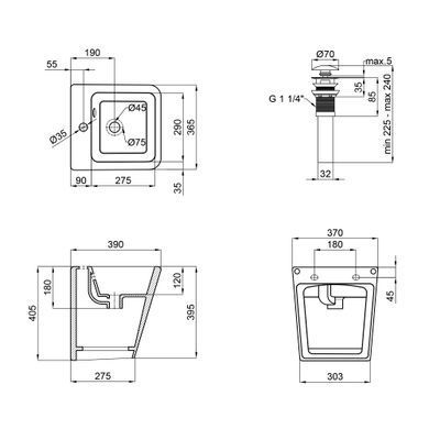Раковина моноблок QTAP 37х41 / черная / донный клапан (QT1711G808MB)