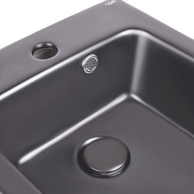 Раковина моноблок QTAP 37х41 / черная / донный клапан (QT1711G808MB)
