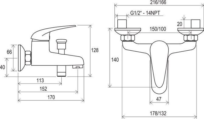 Змішувач для ванни RAVAK Suzan SN 022.00/100 хром X070003