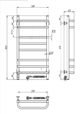 Електрична рушникосушка DOMINGO OSСAR 800х480 L / чорна / SENSOR з таймером (871)