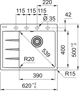 Кухонная мойка FRANKE CENTRO CNG 611-62 TL (114.0716.711)