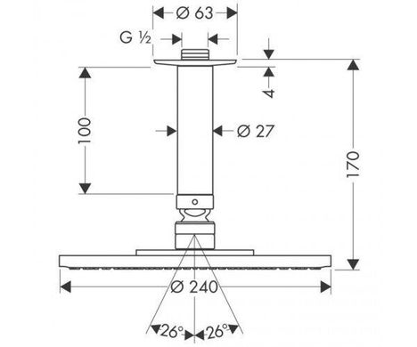 Верхній душ HANSGROHE Raindance S 240 AIR круглый O 240 мм, с потолочным кронштейном, хром 27477000