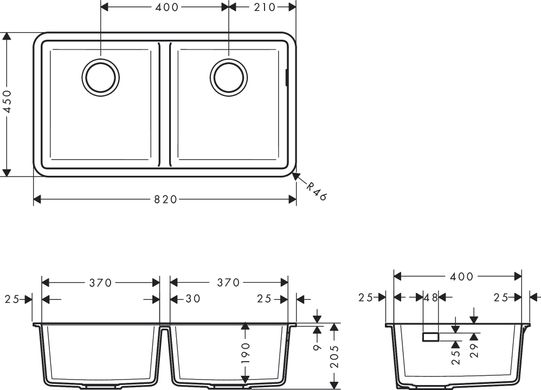 Hansgrohe Кухонна мийка S510-U770 під стільницю 820х450 на дві чаші 370/370 Concretegrey (43434380)