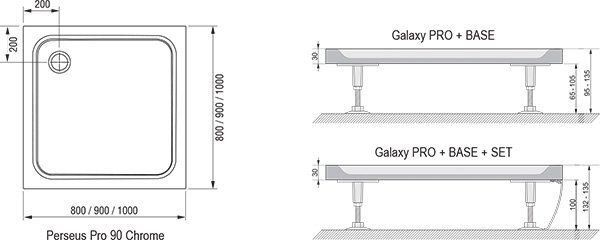 Душевой поддон RAVAK Galaxy Pro PERSEUS PRO-100 Chrome квадратный, 1000x1000 мм белый XA04AA01010