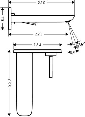 Змішувач для умивальника Hansgrohe PuraVida зі стіни , злив 225см, хром (15085000)