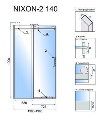 Душові двері REA NIXON-2 140х190 L / профіль хром / скло прозоре (REA-K5006)