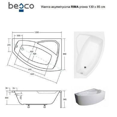 Ванна акрилова BESCO RIMA 130х85 R (А0050998)