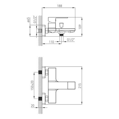 Змішувач для ванни VOLLE LEON, 35 мм, cromo (1511.030101)