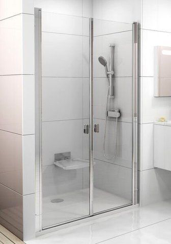 Душевая дверь RAVAK CHROME CSDL2-90 двухэлементная, распашная 900 мм H1950, профиль белый, стекло TRANSPARENT 0QV7C10LZ1
