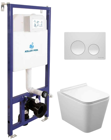 Комплект 3в1: Инсталляция для унитаза KOLLER POOL DUNE 1200SL + подвесной унитаз KOLLER POOL KVADRO + клавиша смыва KOLLER POOL ROUND PRO NEW / белая (KP-112-001+KR-0530-RWKP-RP-003)