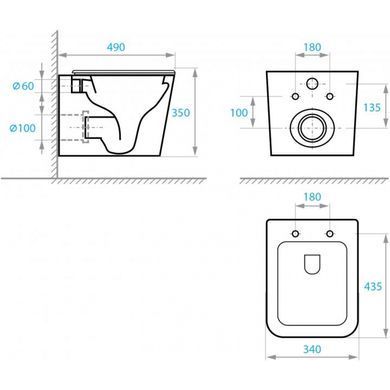 Підвісний унітаз KOLLER POOL TREND RIMLESS TORNADO + сидіння SOFT CLOSE (TR-0490-RQ)