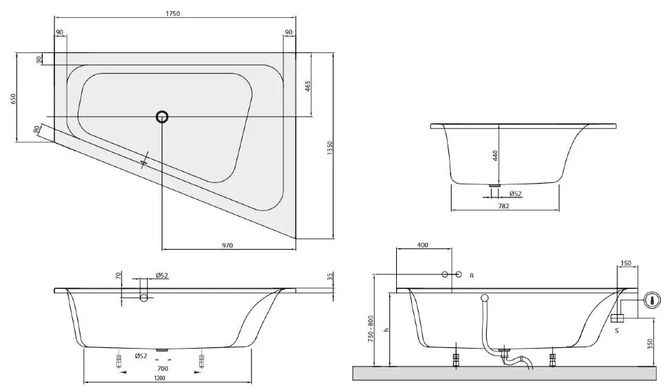 Ванна акриловая VILLEROY&BOCH LOOP&FRIENDS SQUARE 175х135 (UBA175LFS9REV-01)