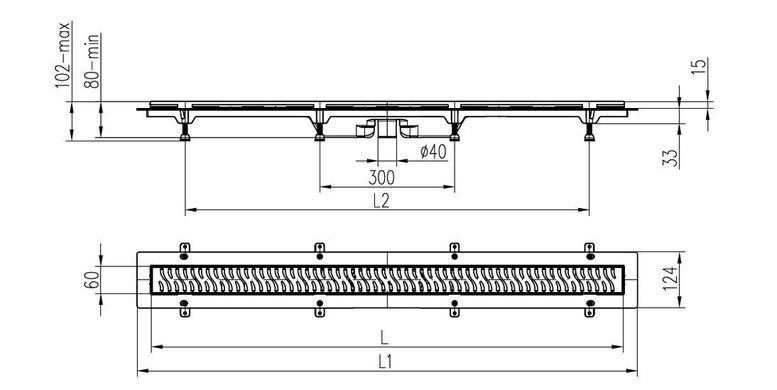 Душовий канал MCH з решіткою Класик (під плитку) 650 мм CH 650/S40 KN 1, 650