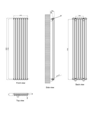 Вертикальный дизайнерский радиатор отопления ARTTIDESIGN Matera 7/1800 черный матовый