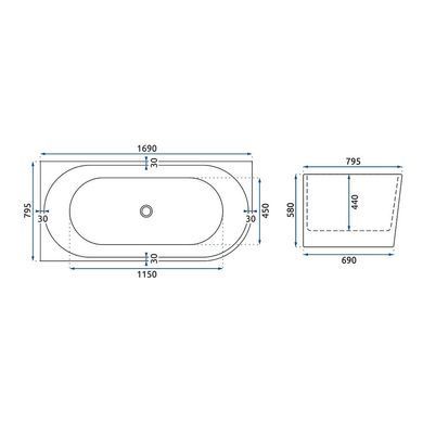 Ванна акрилова REA BELLANTO 170х80 L + сифон + пробка CLICK-CLACK (REA-W6901)
