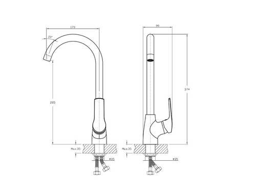 Змішувач для кухні KOLLER POOL TWIST / 35 мм (TW0500)
