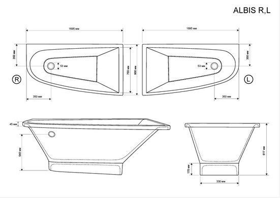 Ванна из искусственного камня STUDIO STONE ALBIS 170х90 L (ABL170090)