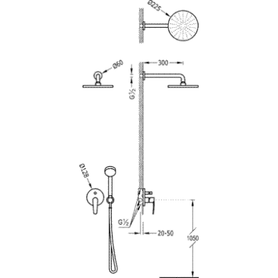 Душова система TRES FLAT со встроенным смесителем хром (20418002) 20418002