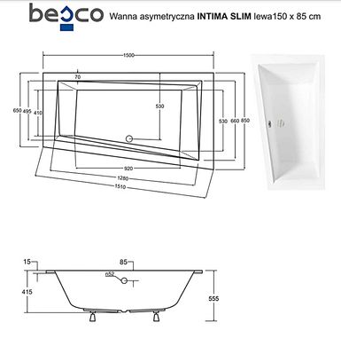 Ванна акрилова BESCO INTIMA SLIM 150х85 L (NAVARA38284)