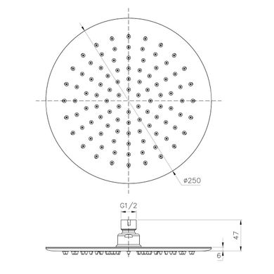 Верхний душ IMPRESE O 250 мм, круглой формы, без держателя, цвет хром S250SS6