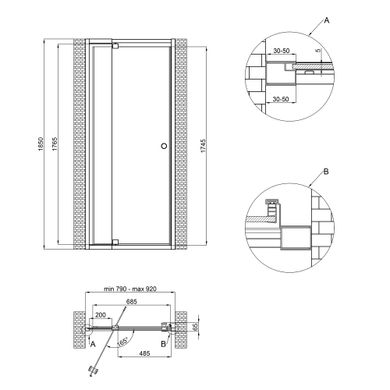 Душевая дверь в нишу Qtap Pisces WHI208-9.CP5 79-92х185 см, стекло Pattern 5 мм