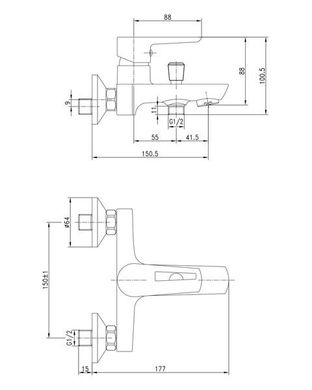 IMPRESE BILOVEC смеситель для ванны, хром, 35 мм (10255)