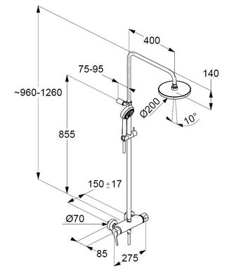 Душова система KLUDI LOGO DUAL SHOWER SYSTEM со смесителем для душа, верхним и ручным душем, хром 6808505-00