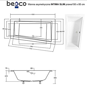 Ванна акрилова BESCO INTIMA DUO 170x125 R (NAVARA43009)