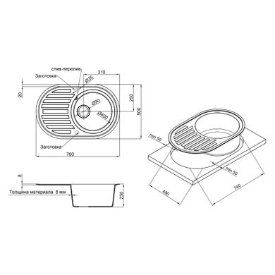 Кухонна мийка Lidz 780x500/200 BLM-14 (LIDZBLM14780500200)