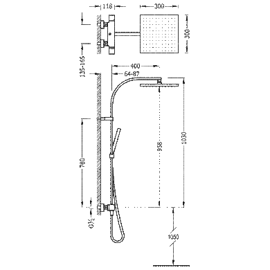 Душова система TRES CUADRO с термостатом хром 107395