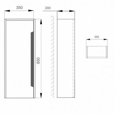 Шкафчик Slim Sanwerk "GRETA AIR" 1F подвесной, правый 350x300 мм h850, белый MV0000334