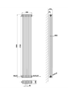 Вертикальні дизайнерські радіатори опалення ARTTIDESIGN Bari II 6/1800 сірий матовий