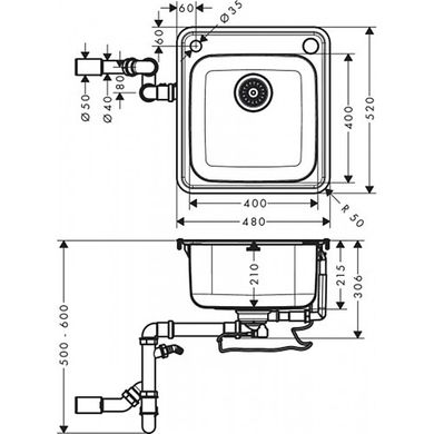 Hansgrohe Кухонна мийка S412-F400 на стільницю 480х520 з сифоном automatic (43335800) Stainless Steel
