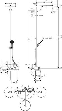 Hansgrohe Душевая система Pulsify Showerpipe для ванной 260 1jet 400 , Chrome (24230000)
